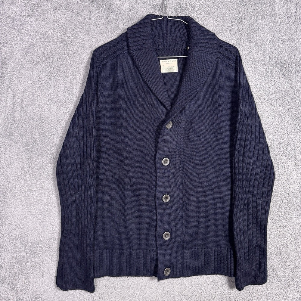7 Diamonds Sweater Mens M Knit Cardigan Ribbed Shawl Collar Monaco Navy